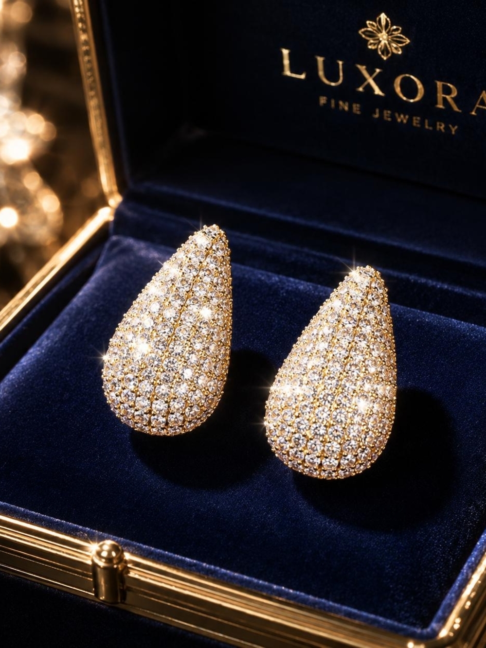 Gold Pave Teardrop Crystal Earrings - Picture 4 of 5